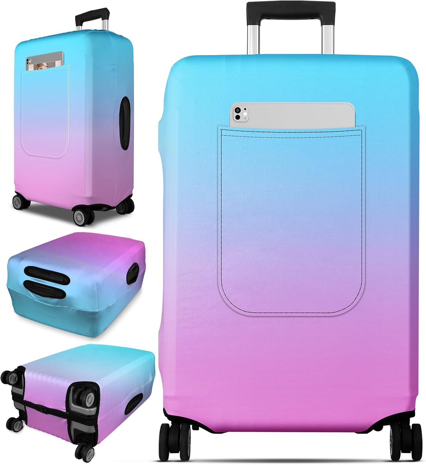 Slohif Luggage Cover for Suitcase Tsa Approved Protector - Luggage Sleeve Large Suit Case Cover Travel Stretch Baggage Case Protective Washable Fit 29-30 Inch Blue Rose Gradient L
