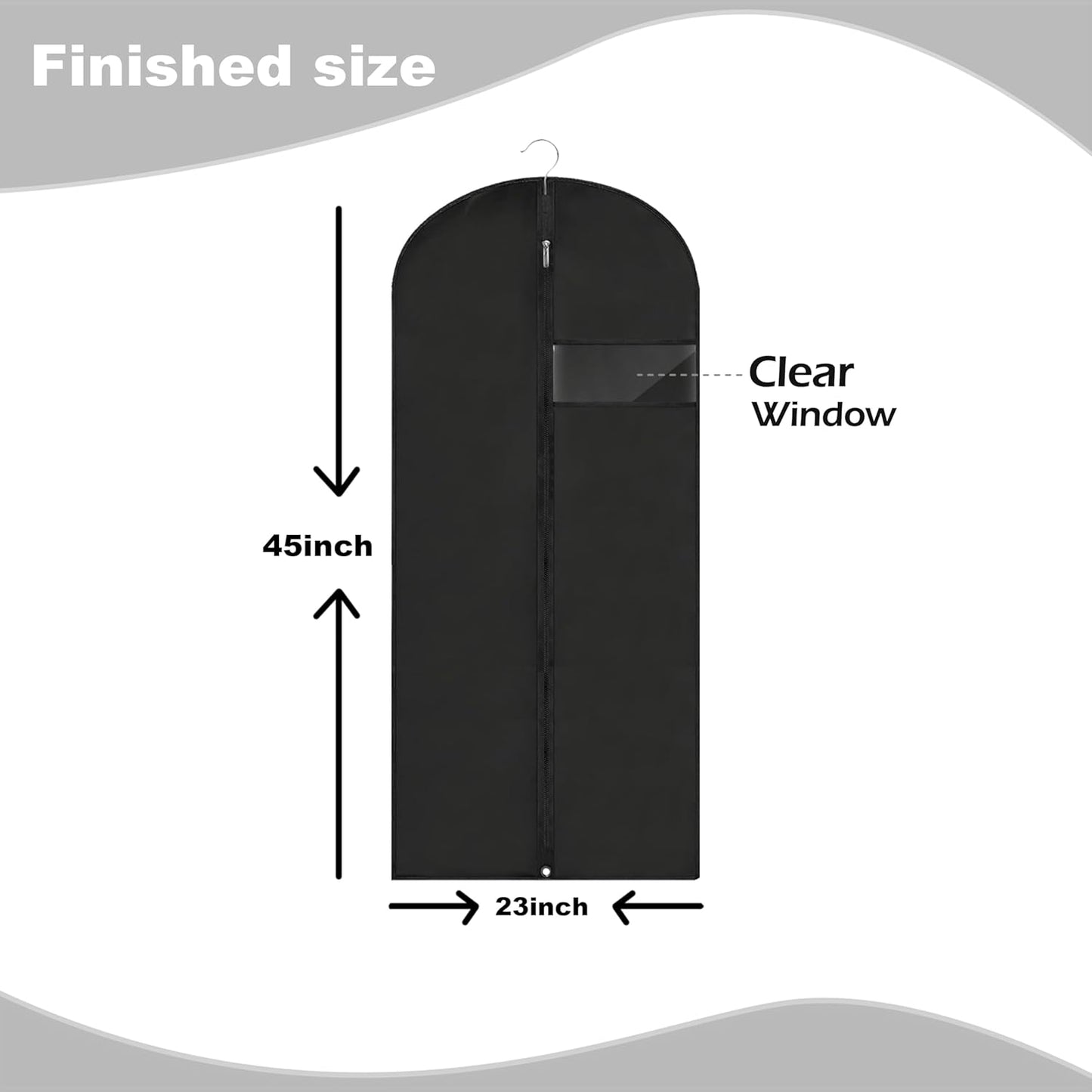Garment Bags for Hanging Clothes, 45'' Suit Bag Cover for Storage and Travel, Dress Bags for Gowns Long, 2 Pack (Black)