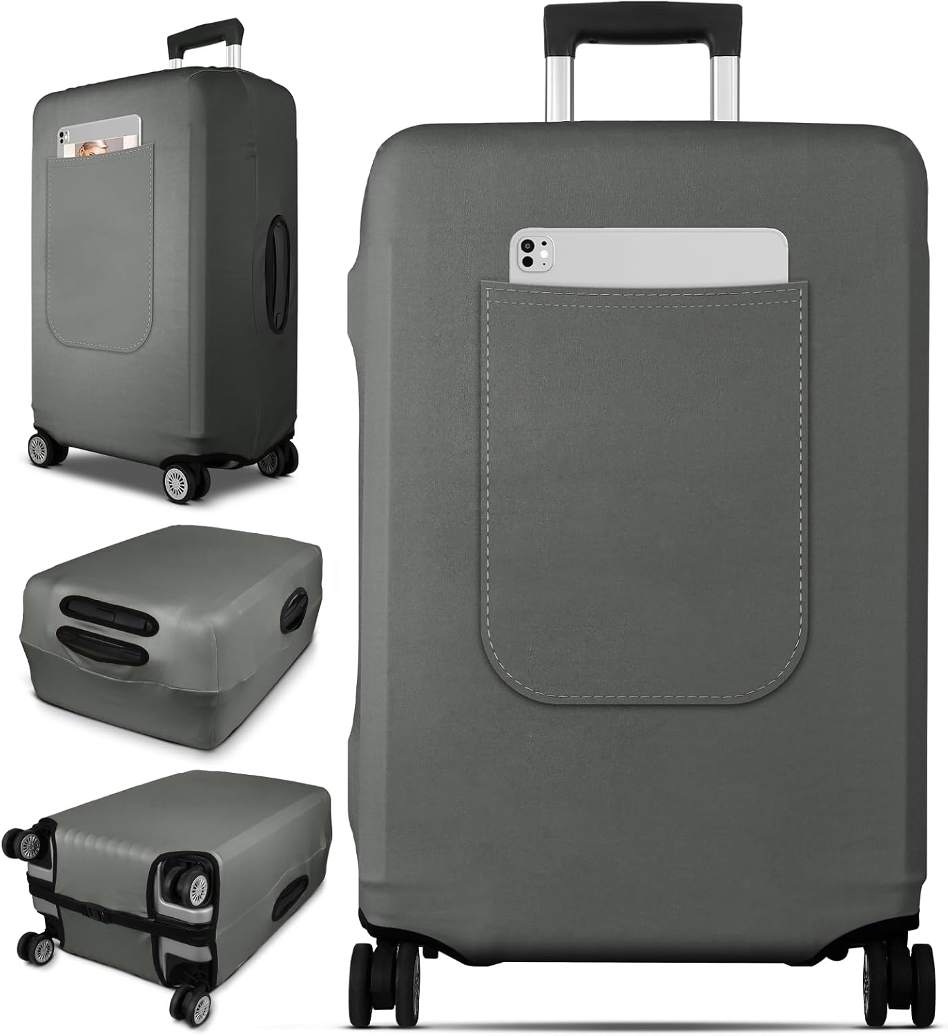 Slohif Luggage Cover for Suitcase Tsa Approved Protector - Luggage Sleeve Suit Case Cover Travel Stretch Large Baggage Case Protective Washable Fit 22-24 Inch Gray