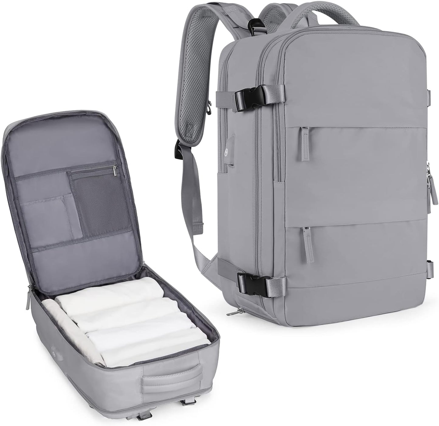 Coowoz Large Travel Backpack For Women Men, Flight Approved, Waterproof Outdoor Sports Rucksack, Casual Daypack, Fit 15.6 Inch Laptop Shoes, Grey