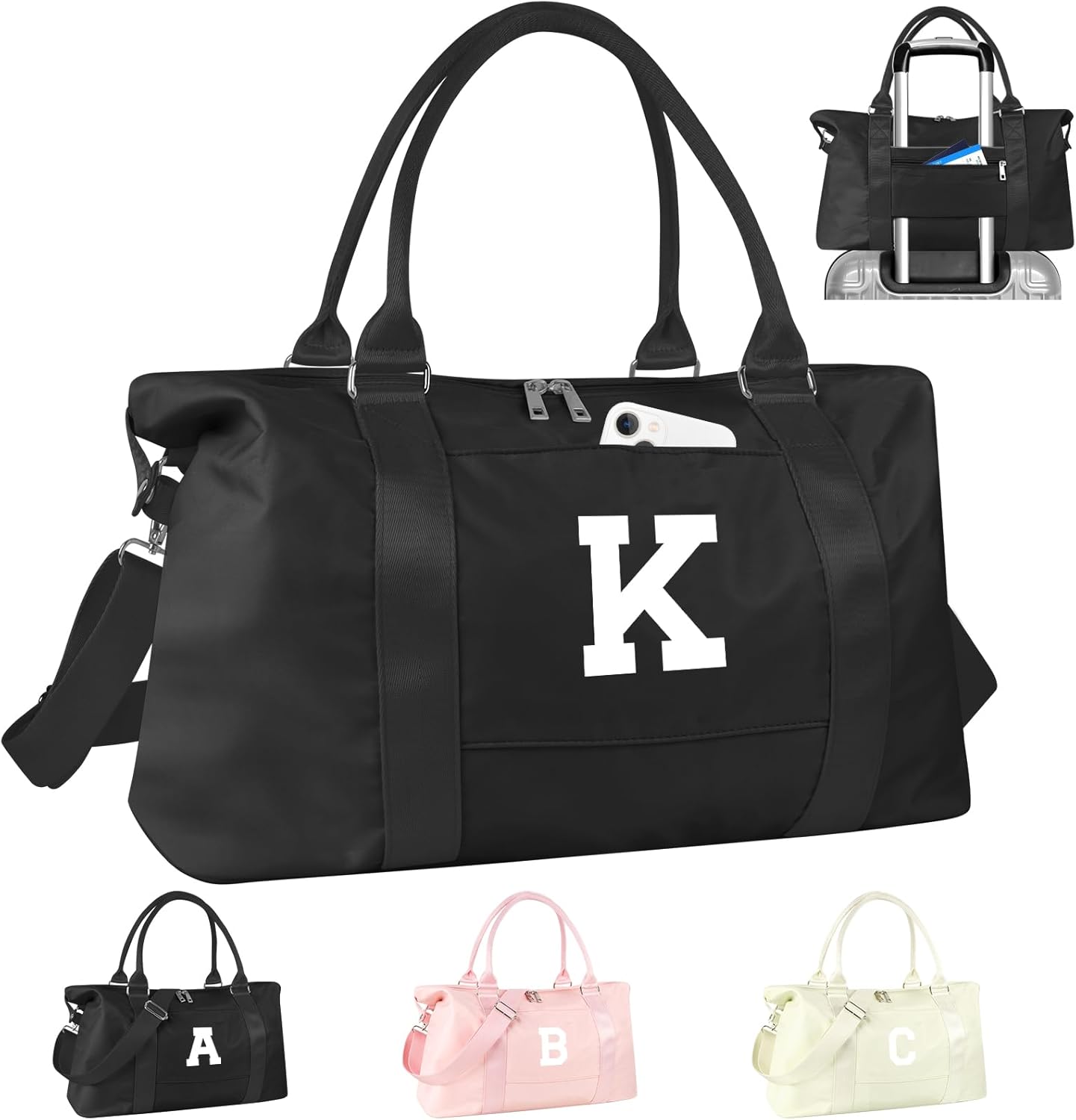 Initial Travel Duffel Bag Sports Gym Bag for Boys Teen Birthday Gifts,Black Personalized Weekender Bag Carry On Tote Bags for Men,Waterproof Overnight Luggage Bag Airplane Travel Essentials(Letter K)