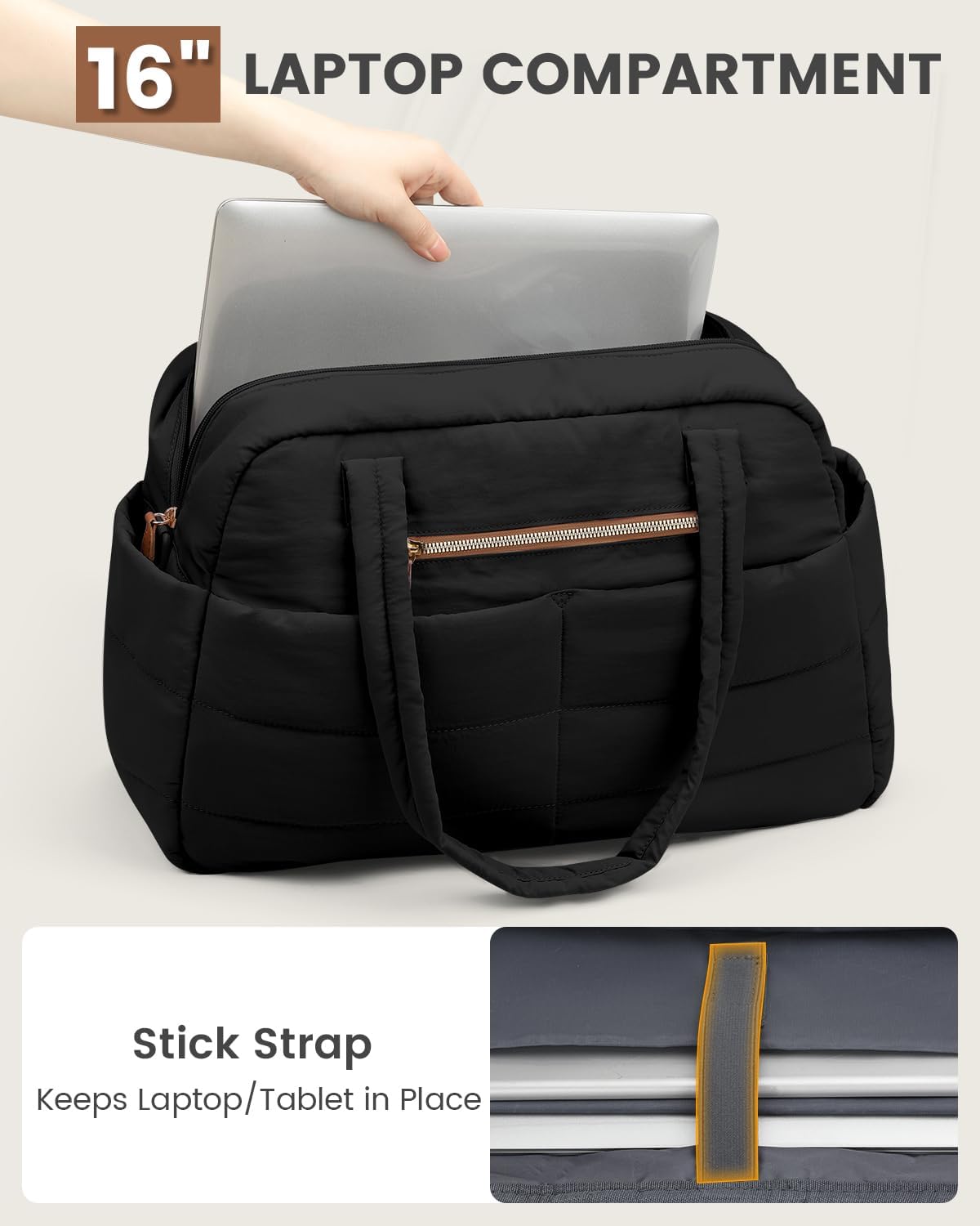 Travel Duffle Bag,Puffer Carry On Duffel Bag with Laptop Compartment Waterproof Overnight Weekender Bags for Women Large Hospital Tote Bags for Labor and Delivery(Large,Black)