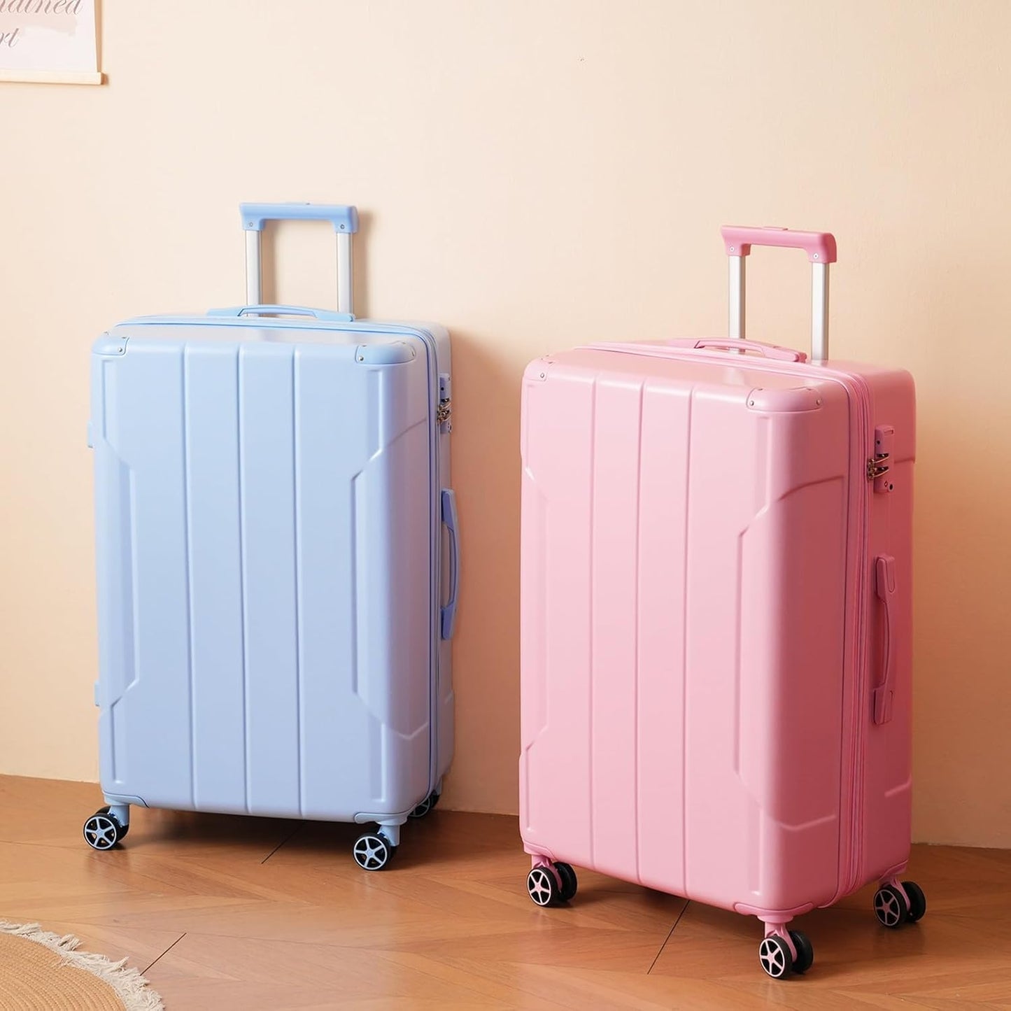 Merax Luggage Sets 3-Piece Hardshell with Spinner Wheels Lightweight Suitcase with Corner Guards (Pale Pink, 20/24/28)