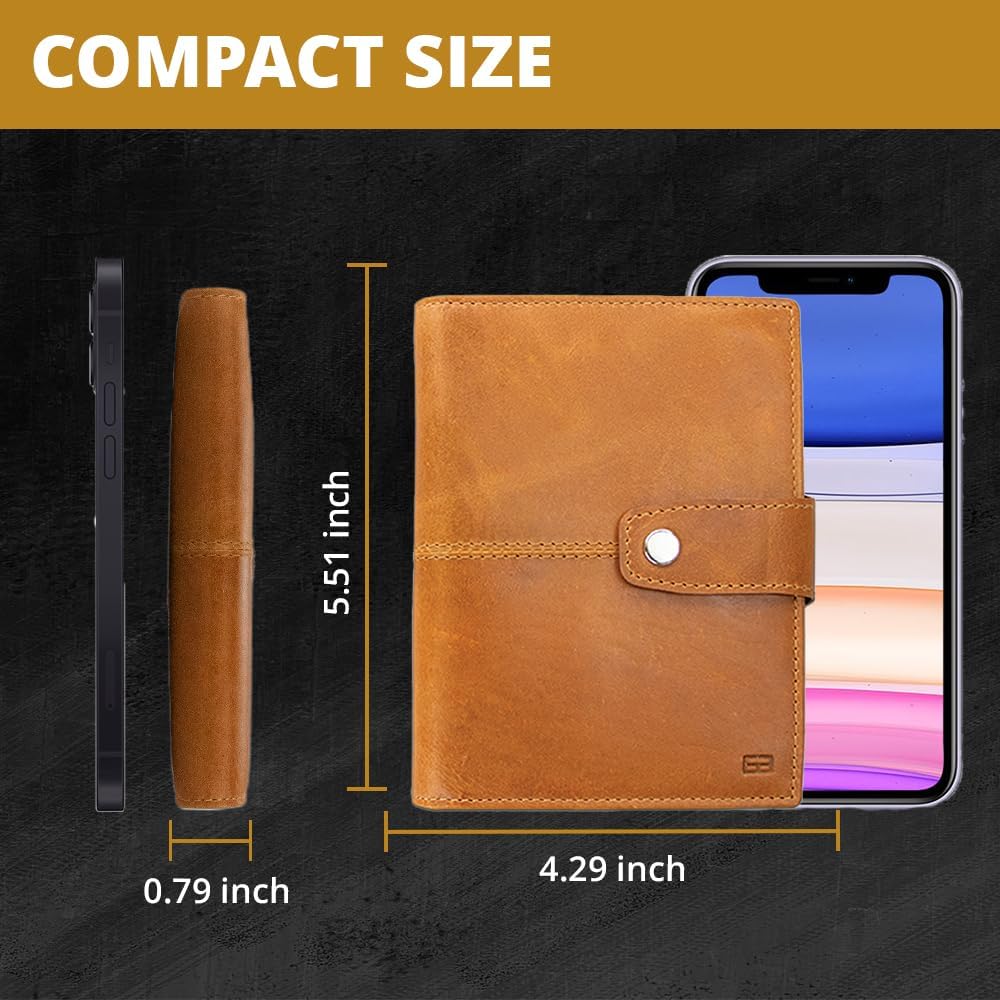 GARZINI Passport Holder with AirTag, Passport Wallet with RFID, Travel Accessories, Travel Document Holder with ID Window, Leather Passport Holder for 7 Cards, Brushed Cognac