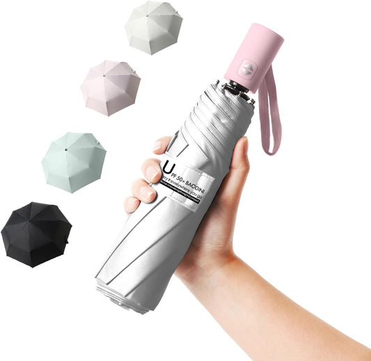 BAODINI Small UV Protection Travel Umbrella Compact for Rain and Sun UPF 50+ 41 inch Portable Umbrella for Women and Men