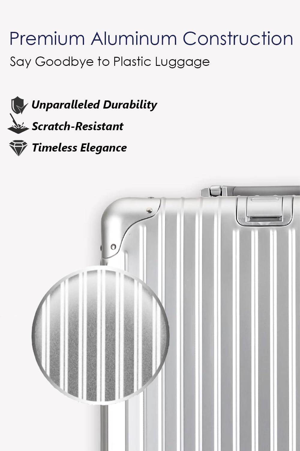 28 Inch All Aluminum Checked in Luggage with Wheels, Hard Shell Zipperless Suitcase with TSA Locks, Large Travel Luggage, Silver