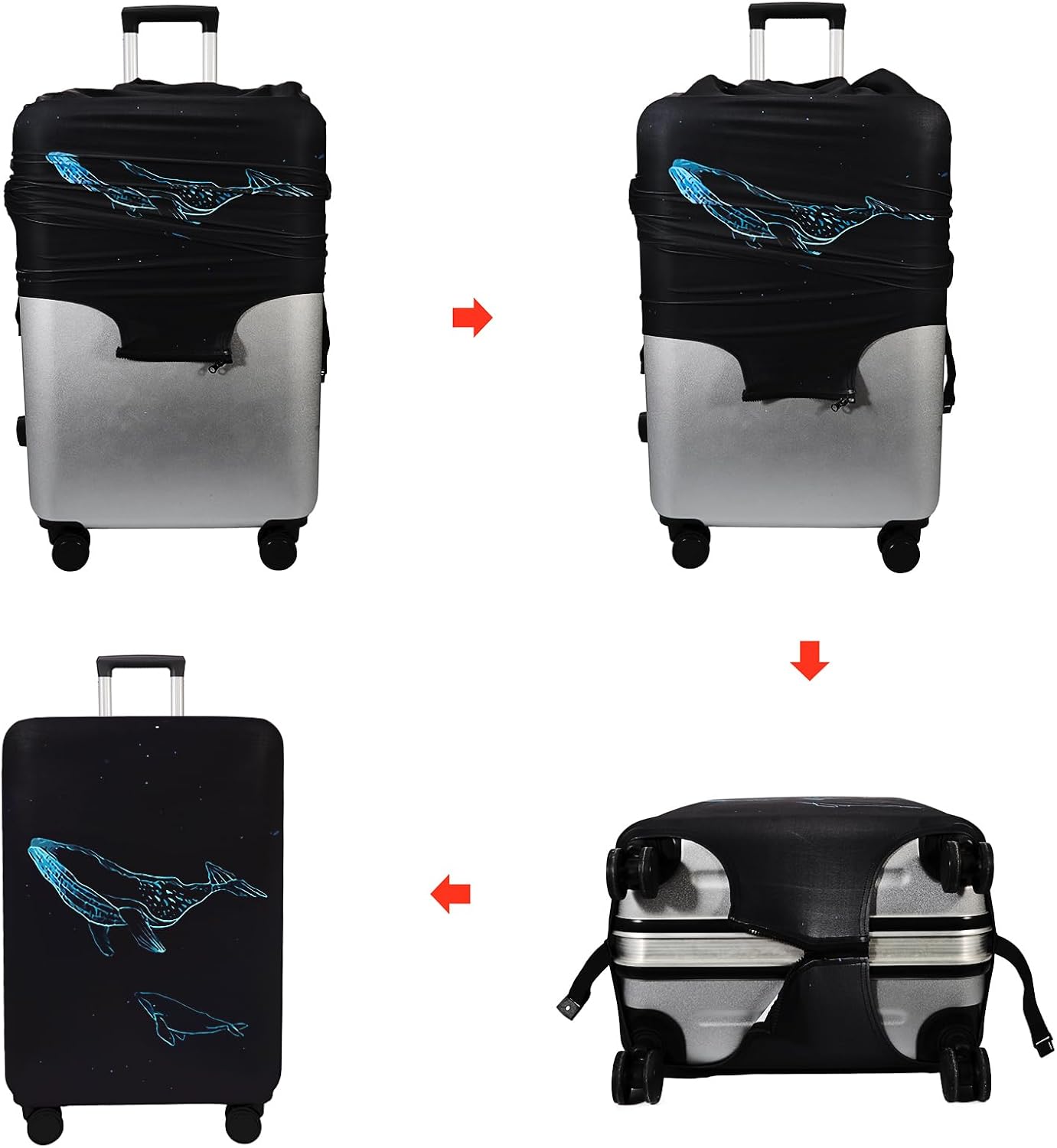 WUJIAONIAO Travel Luggage Cover Spandex Suitcase Protector Washable Baggage Covers (L (for 25-28 inch luggage), dolphin)