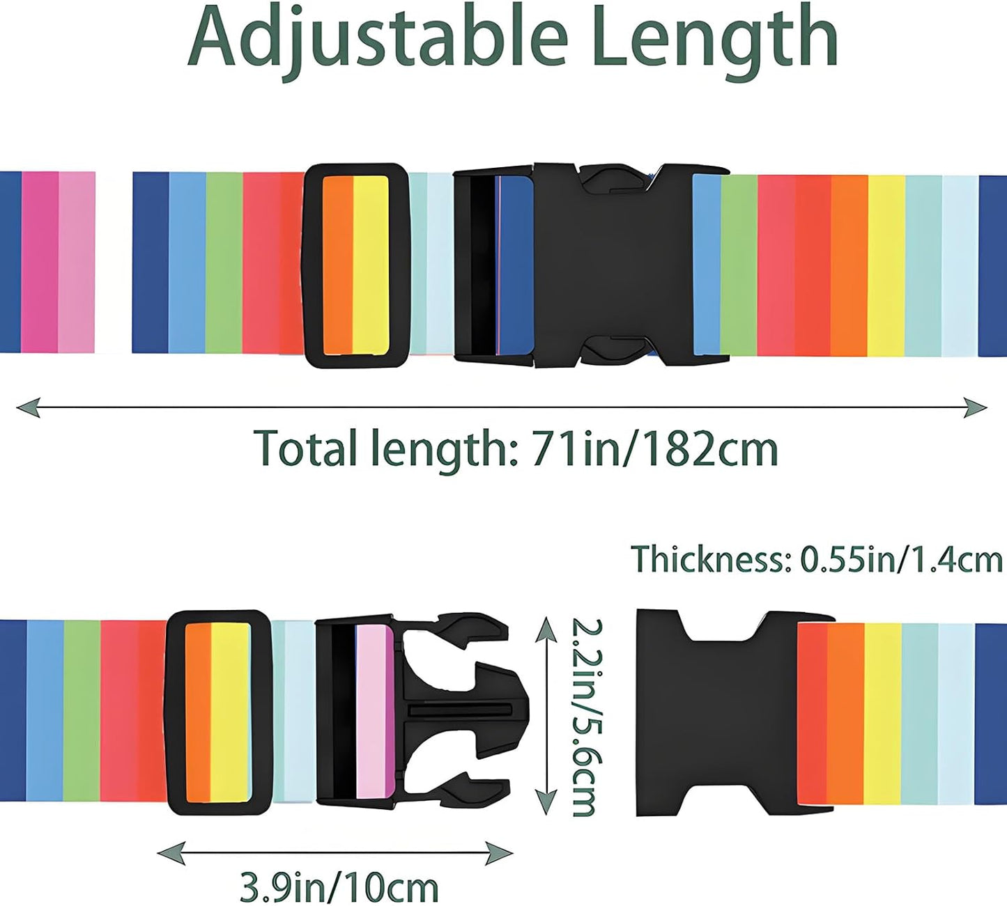 Rainbows Luggage Straps for Suitcases, Adjustable Luggage Travel Belts Security While Travel, Strong Polyester Fabric, Easy-to-Recognize Stylish Design Travel Essentials, 2 Pack