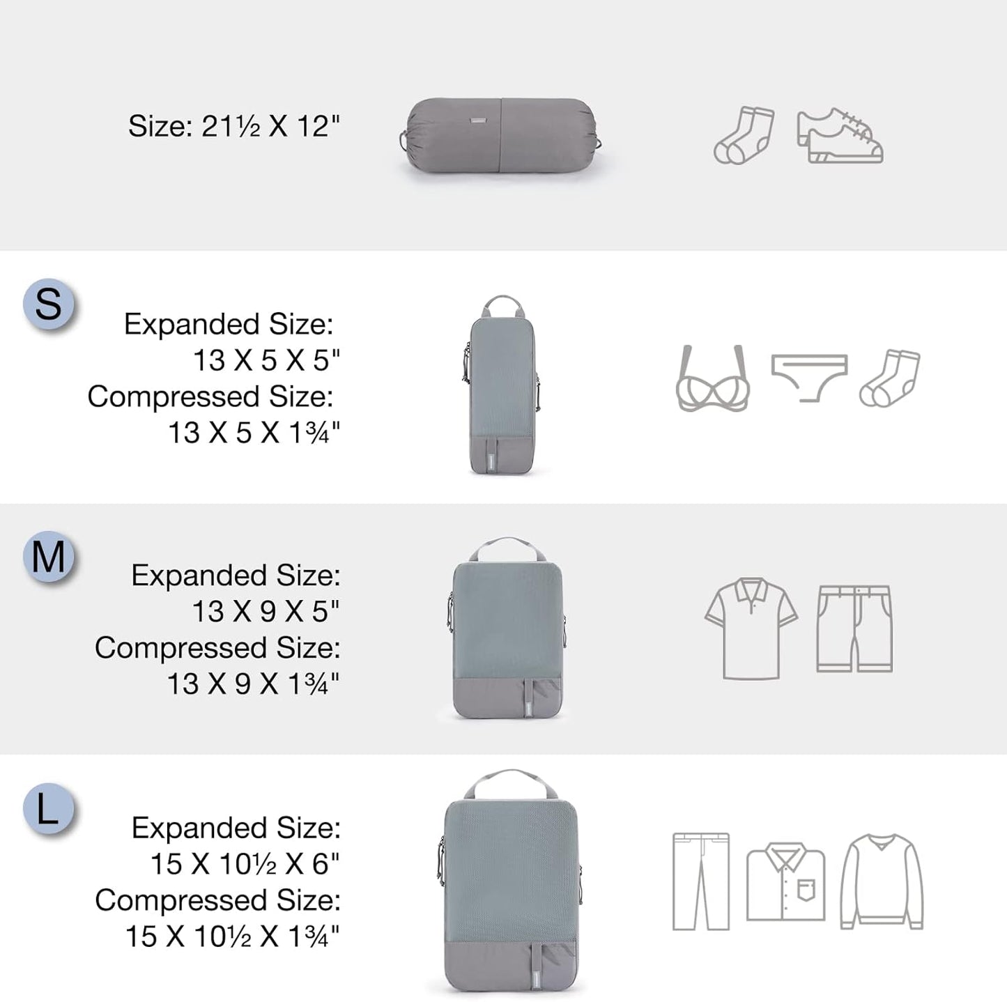 BAGSMART 6 Set Compression Packing Cubes - Lightweight Travel Essentials, Durable Luggage Organizer