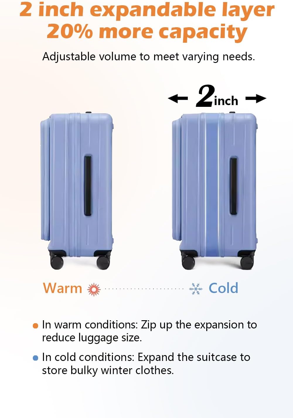 HotWay 19 Inch Expandable Carry On Luggage with Cup Holder, Hardside TSA Approved Luggage with Spinner Wheels, Top Opening Suitcase For Travel, Blue
