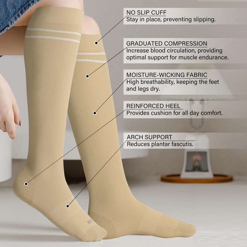 LEVSOX Compression Socks for Pregnant Women 20-30 mmHg Knee High Cute Funny Mens Supports Socks for Nurses, Medical, Travel