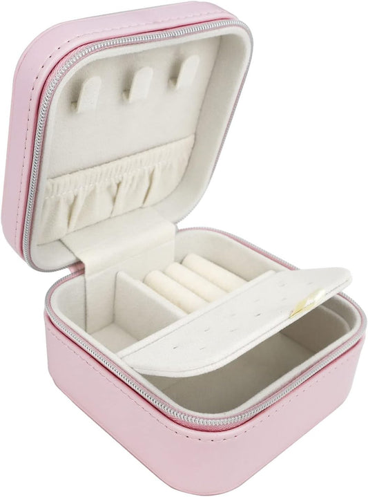 Travel Small Portable Mini Jewelry Box for Rings Earrings Necklaces and Lipstick Pink