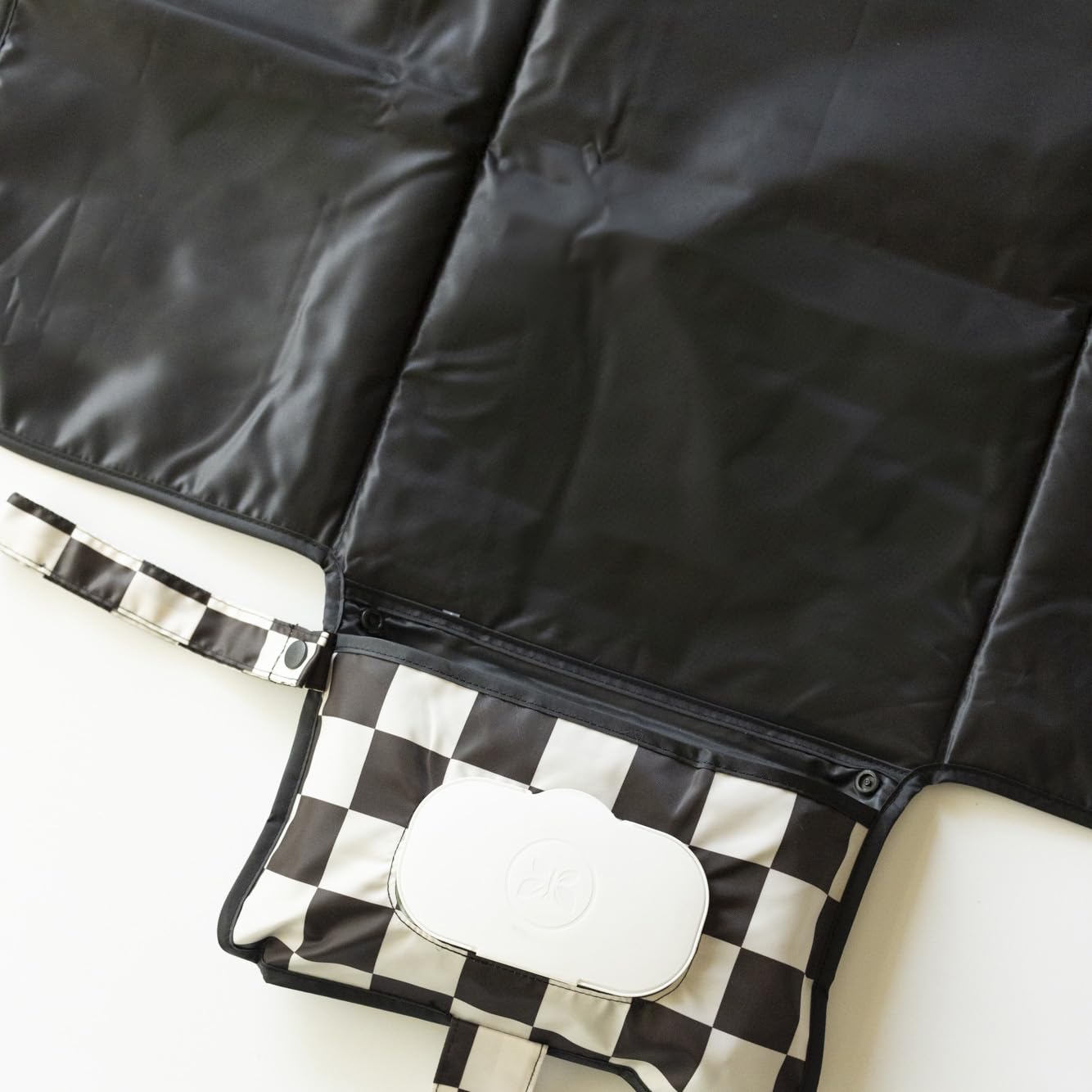 Tiny Twinkle Portable Diaper Changing Pad-Foldable Waterproof Changing Mat&Portable Changing Pad for Travel,Baby Changing Station with Smart Wipes Pocket&Storage (Black Checkers)