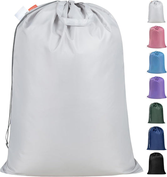 Polecasa Heavy Duty Laundry bag, 28 x36 inches Large Laundry Bag with 130gsm Tear Resistant Fabric and Handles, Durable Clothes Drawstring Bag for Laundry Hamper, College, Dorm, Travel, Silver