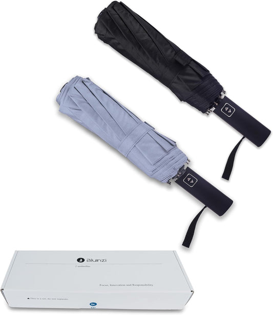 Double 10-Rib 46 Inch Compact Travel Umbrella for Rain - Sturdy Portable Windproof Umbrella - Small Automatic Folding Umbrella