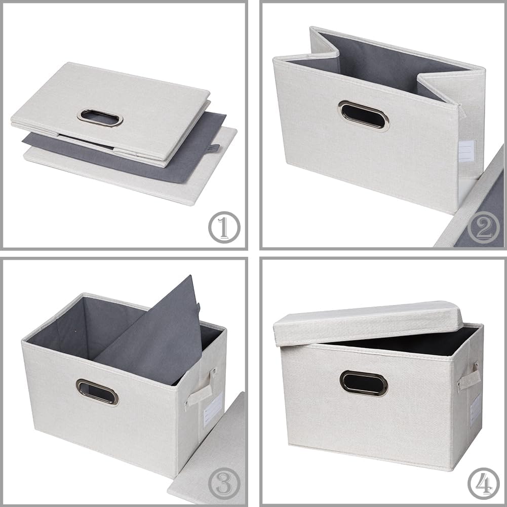 PRANDOM Collapsible Storage Bin with Lid [5-Pack] Fabric Foldable Storage Box Organizer Container Basket Cube with Cover for Home Bedroom Closet Office Beige(15.3x10x9.7)