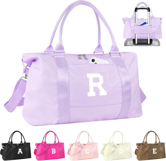 Daughter Niece Gifts for Teen Girl Kids, Initial Travel Duffel Bag Sports Gym Bag Personalized Gifts Weekender Bag，Monogram Overnight Bag Cute Dance Bag Birthday Bridesmaid Gifts for Women(Purple, R)