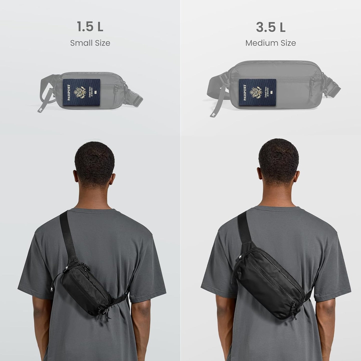 tomtoc 1.5L Sling Bag with RFID Blocking, Crossbody Bag Minimalist Chest Shoulder Pack for Men and Women, Water-resistant Lightweight Casual Waist Fanny Pack for Travel, Daily Use