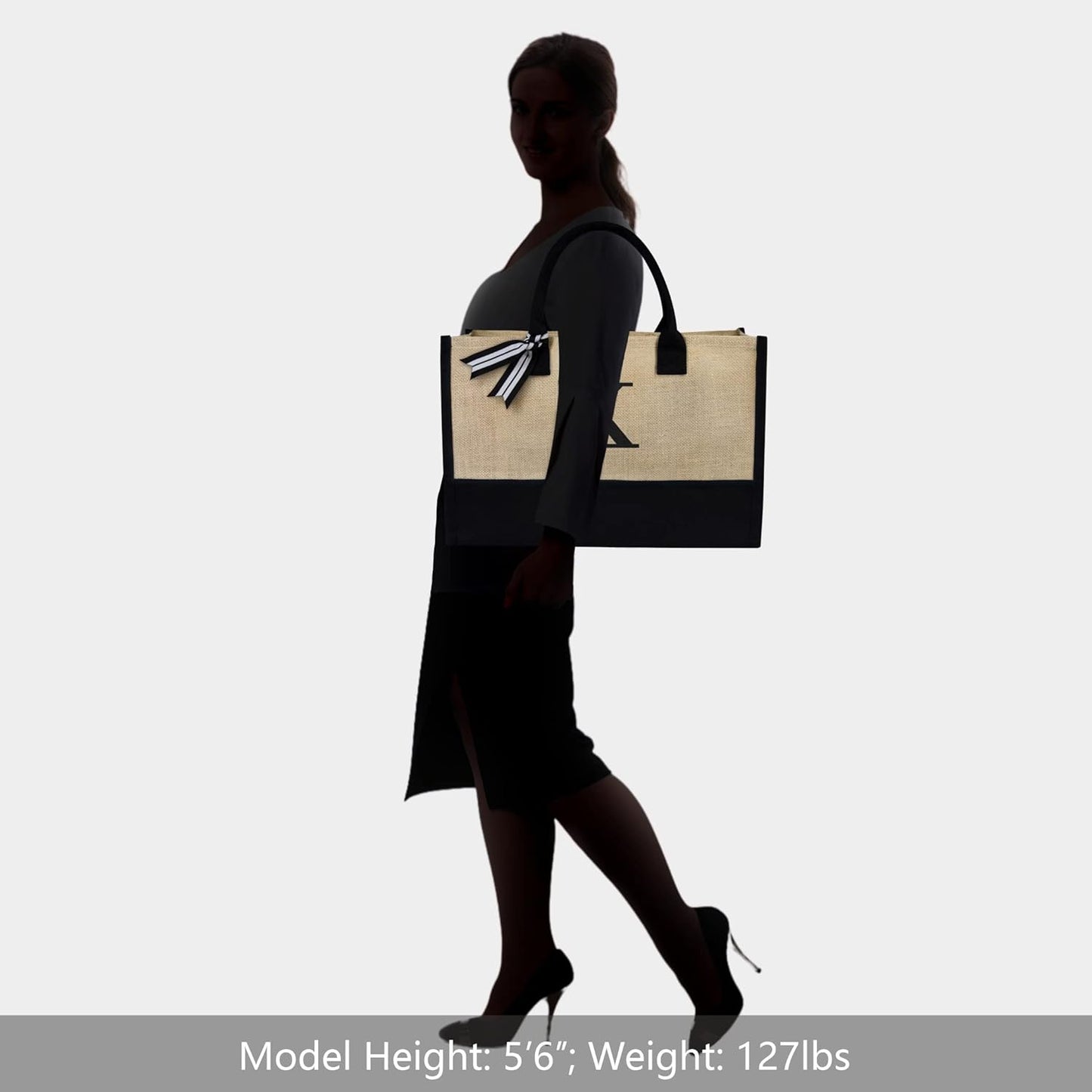 TOPDesign Initial Jute/Canvas Tote Bag, Personalized Present Bag, Suitable for Wedding, Birthday, Beach, Holiday, is a Great Gift for Women, Mom, Teachers, Friends, Bridesmaids (Letter K)