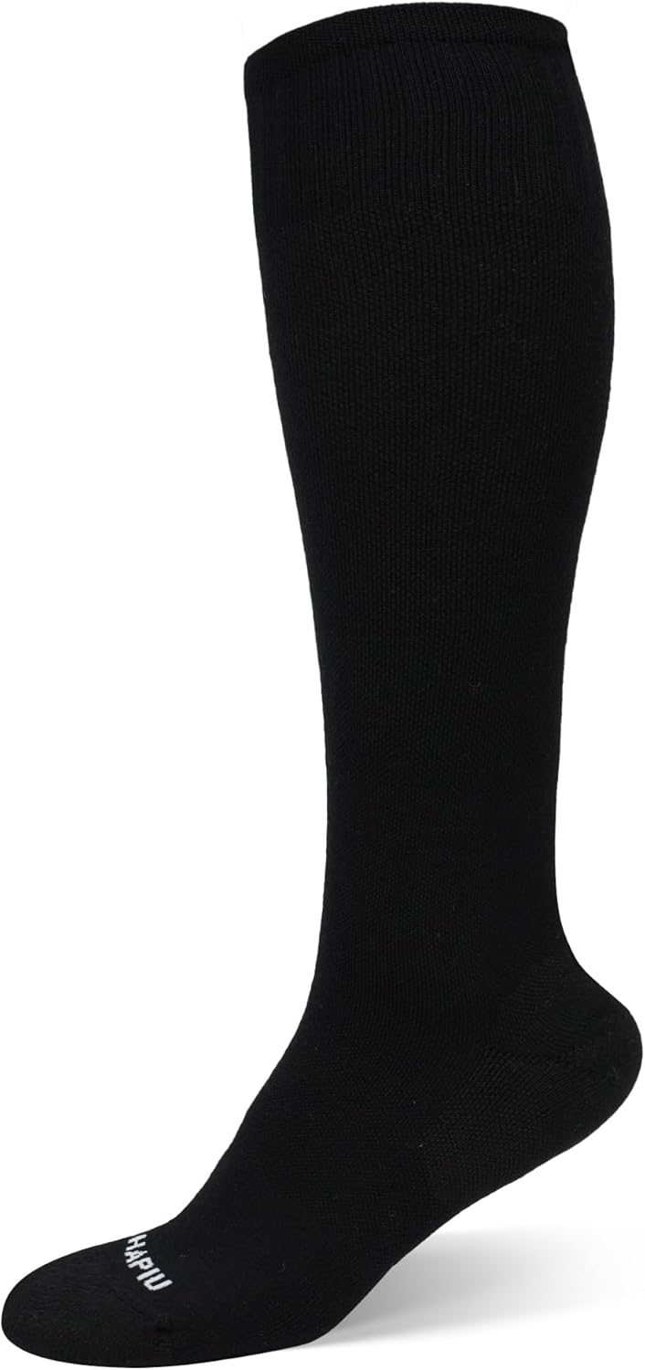 HAPIU Merino Wool Soft Compression Socks for Women & Men, 15-20 mmHg, Plus Size Knee High Stocking for Nurses, Pregnancy, Travel, Flight, Medias de Compresión Mujer