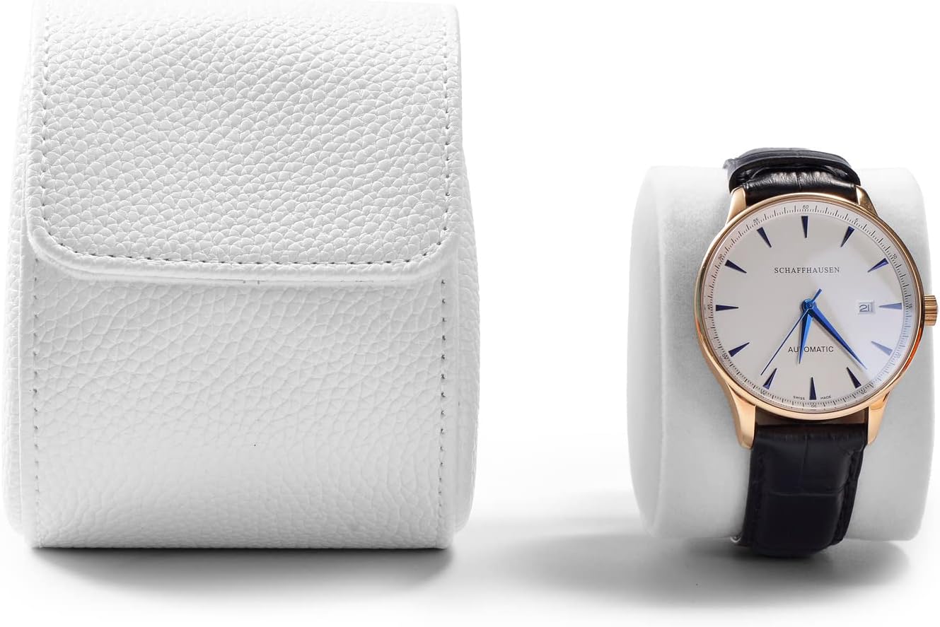 Oirlv Luxury Leather Travel Watch Case Portable Jewelry Watch Storage Roll Organizer(White)