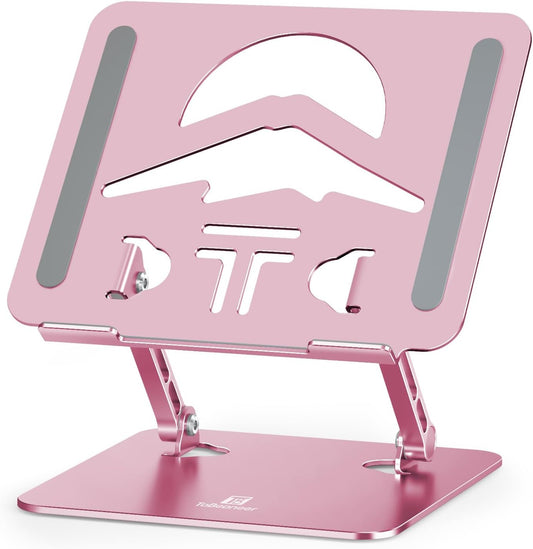 Laptop Stand Adjustable Laptop Holder for Desk, Foldable Laptop Riser Portable Computer Stand Compatible with MacBook, Lenovo, HP and All Laptops up to 15.6 inches Puce Pink