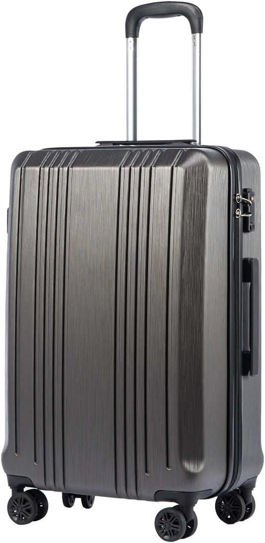 Coolife Luggage Suitcase PC+ABS with TSA Lock Spinner Carry on Hardshell Lightweight 20in 24in 28in (grey, L(28IN))