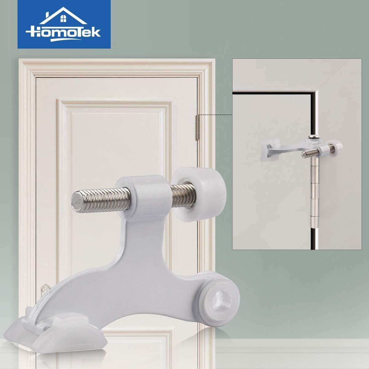 HOMOTEK 4 Pack Hinge Pin White Door Stopper,Adjustable Deluxe Heavy Duty Door Stopper 2-1/2"x1-3/4”,with White Rubber Bumper Tips