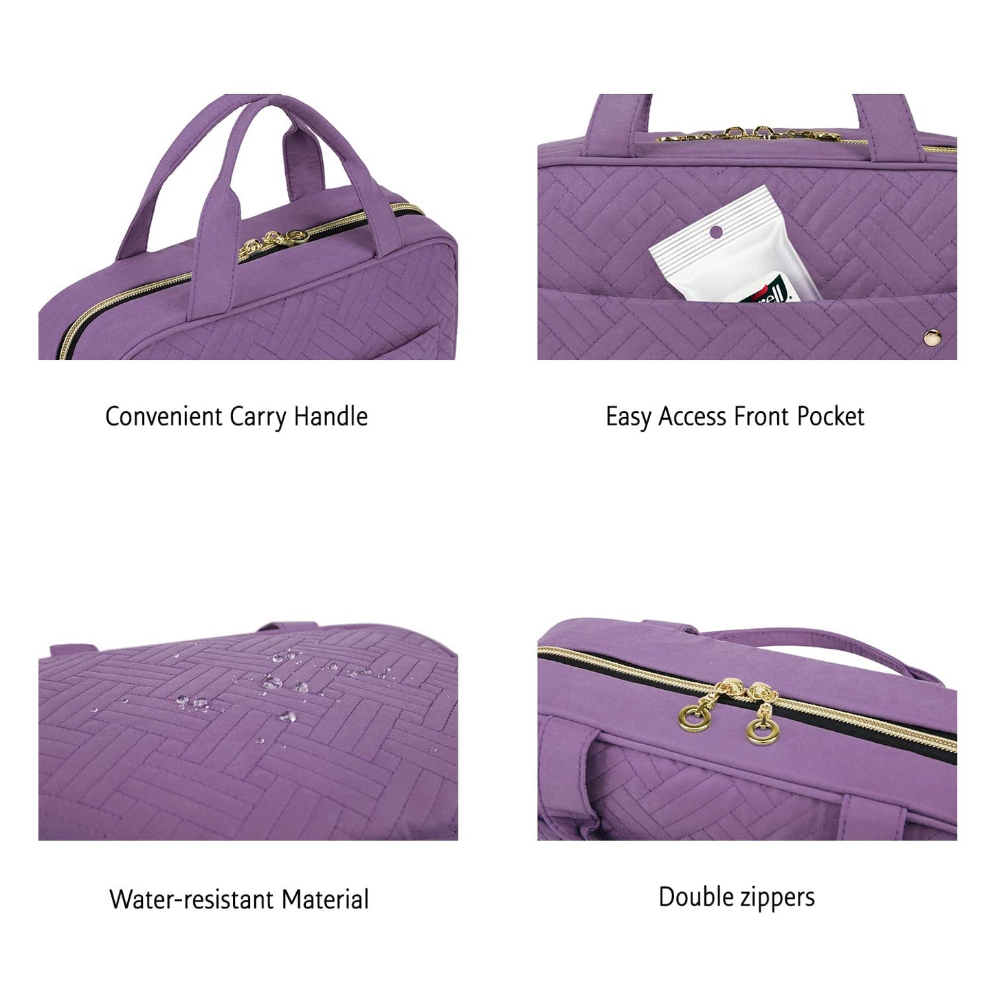 BAGSMART Toiletry Bag Travel Bag with Hanging Hook, Water-resistant Makeup Cosmetic Bag Travel Organizer for Accessories, Shampoo, Full Sized Container, Toiletries (Purple, Large)