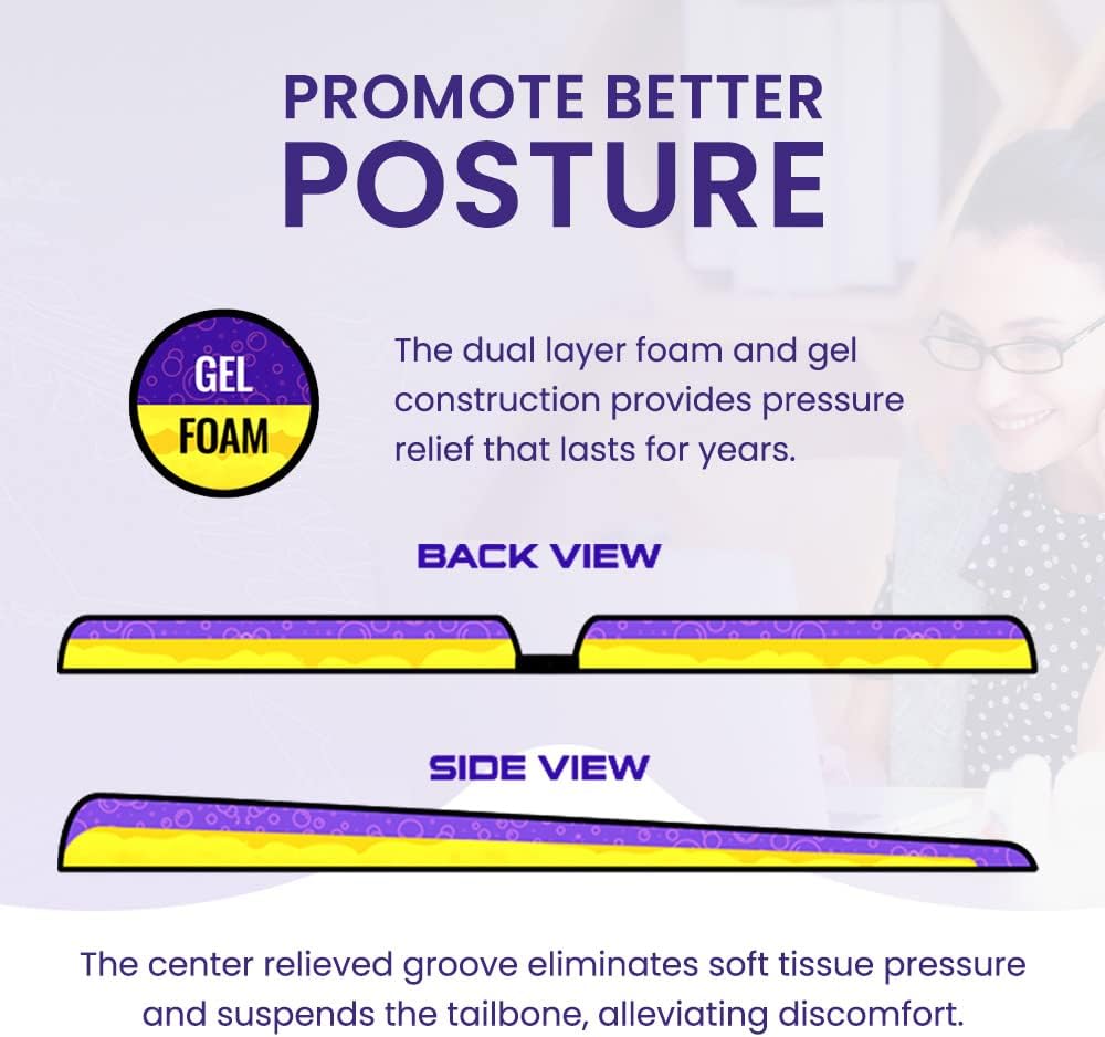 GSeat Ultra Orthopedic Gel and Foam Seat Cushion (Gray) – for Coccyx, Back, Tailbone, Prostate, Postnatal, and Sciatica Pain/Discomfort – Office, Car, Chair, Travel