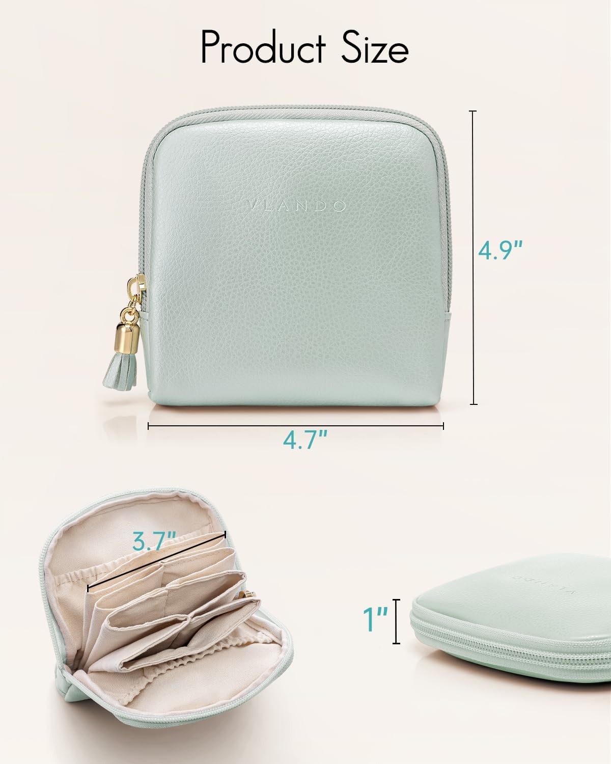Vlando Small Jewelry Travel Case,Jewelry Pouch Bags with Zipper,Velvet Jewelry Organizer Storage Bag for Bracelet Rings Earring Travel Essentials Gifts for Women Girl-Mint Green