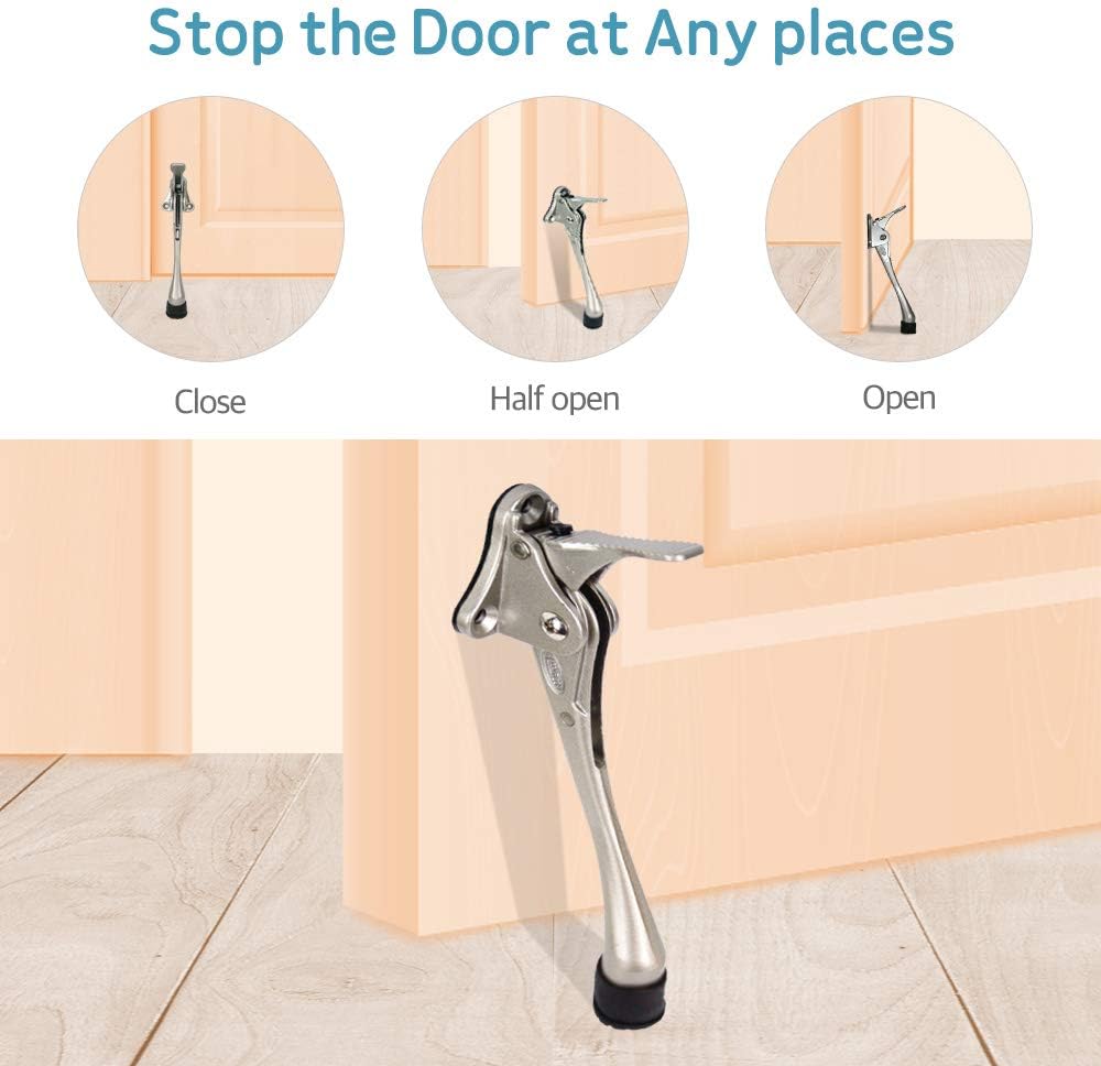 Door Stopper, One-Touch semi-Automatic Metal Door Stopper, with Non-Slip Rubber Tip for Wood, Concrete, Tiled, and Carpeted Floors (6inch x 1pack, Gold)