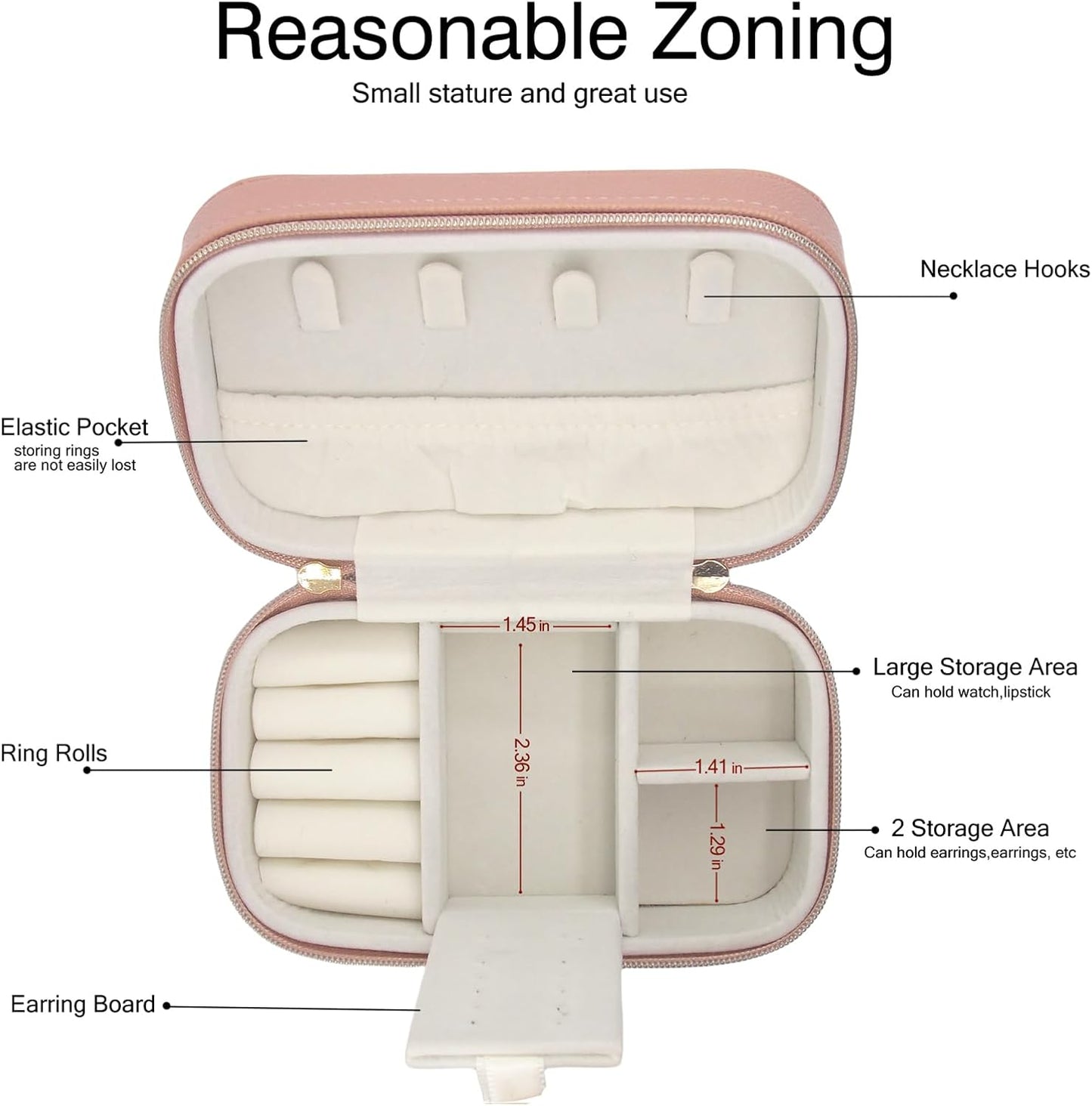 Travel Jewelry Case Bulk Of 2 For Women Weekend,Gold Zip, PU Leather Compact Jewelry Organizer For Earring Bracelets Pink Travel Jewelry Box Set Perfect For Small Bridesmaid Jewelry Box Gift