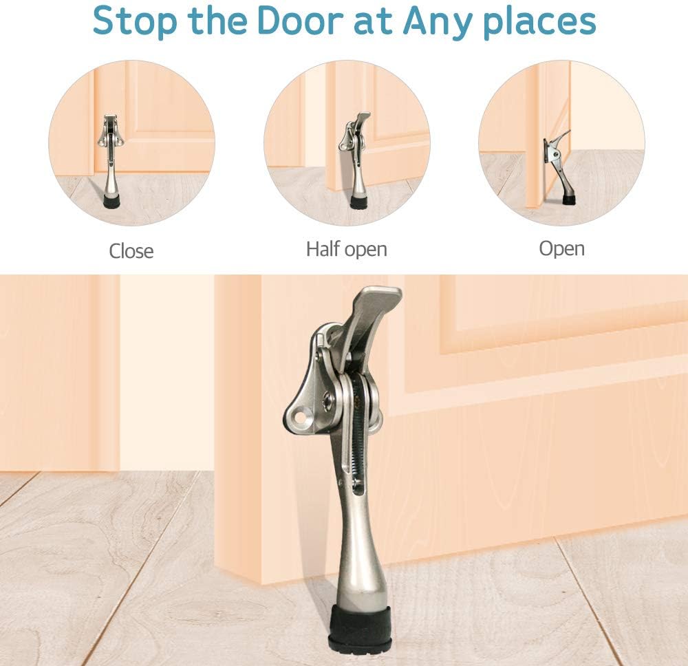 Door Stopper, One-Touch semi-Automatic Metal Door Stopper, with Non-Slip Rubber Tip for Wood, Concrete, Tiled, and Carpeted Floors (4inch x 20pack, Brown)