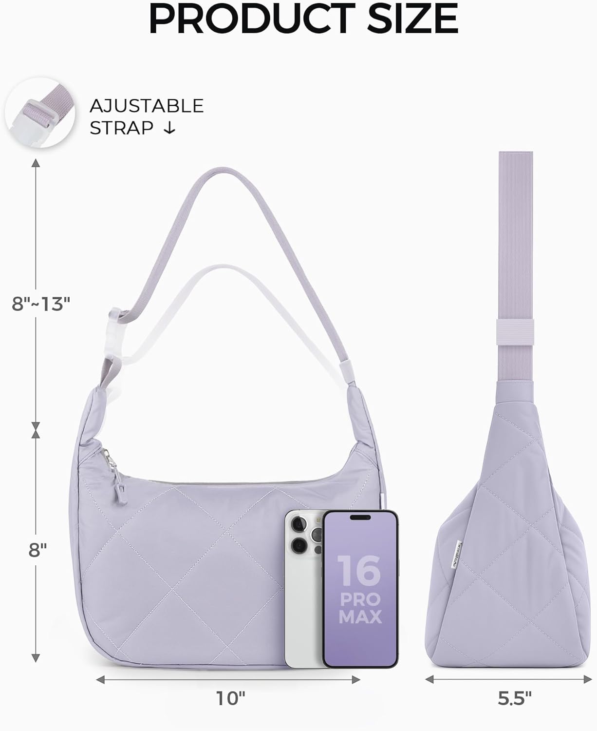Insulated Lunch Bag for Women, Quilted Reusable Lunch Box with Adjustable Strap, Waterproof Cute Puffy Bento Tote, Stylish Cooler Bag for Work, Picnic or Travel, Light Purple
