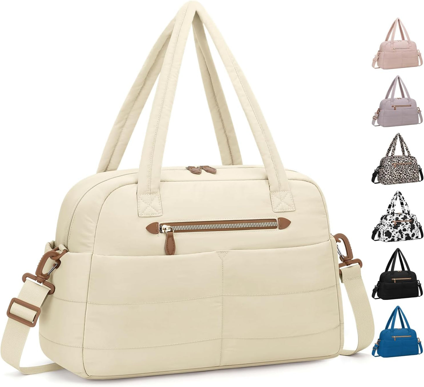 Travel Duffle Bag,Puffer Carry On Duffel Bag with Laptop Compartment Waterproof Overnight Weekender Bags for Women Large Hospital Tote Bags for Labor and Delivery(Large,Beige)