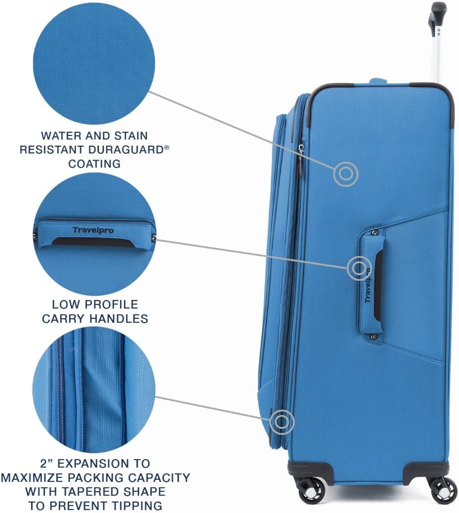 Travelpro Maxlite 5 Softside Expandable Checked Luggage with 4 Spinner Wheels, Lightweight Suitcase, Men and Women, Azure Blue, Checked Large 29-Inch