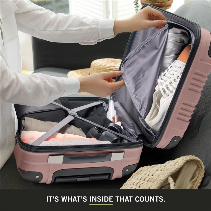 Kenneth Cole REACTION Out of Bounds Lightweight Hardshell 4-Wheel Spinner Luggage, Rose Gold, 24-Inch Checked