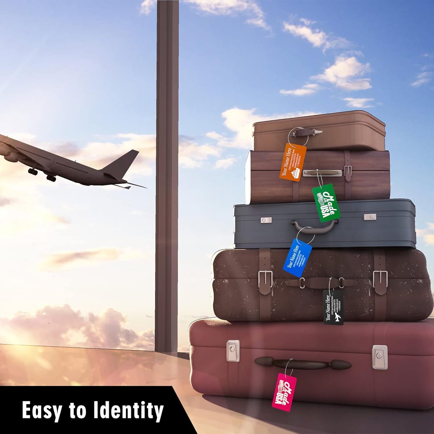 Luggage Tags for Suitcase - Personalized Engraved Metal Tag for Cruise Travel - Custom Name Tags Suitable for Bags and Backpacks(Orange)
