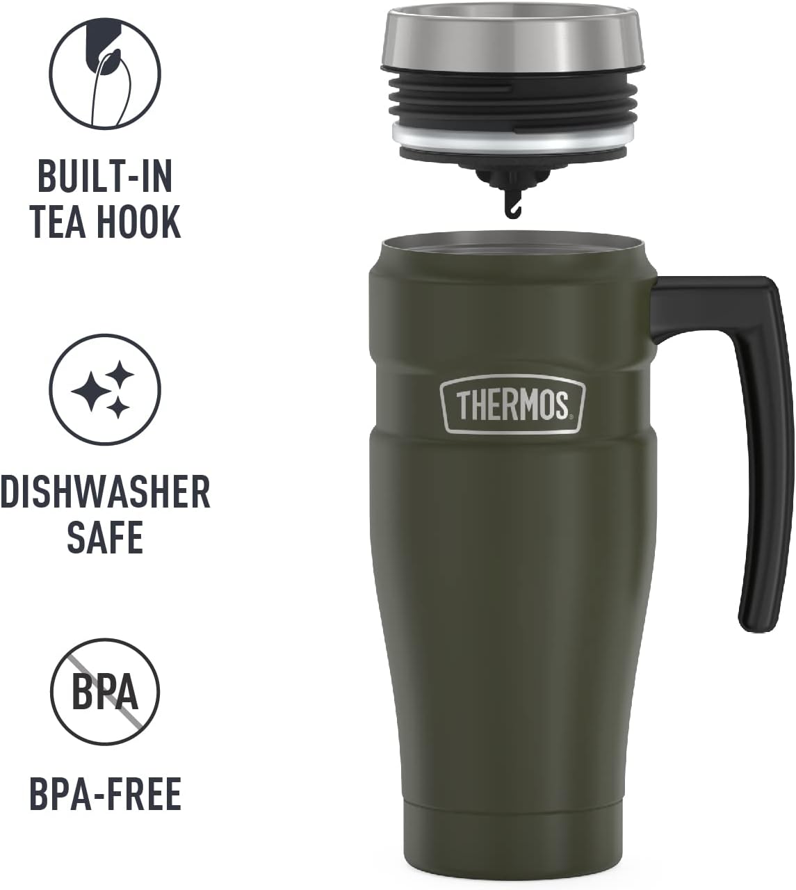 THERMOS Stainless King Vacuum-Insulated Travel Mug, 16 Ounce, Army Green