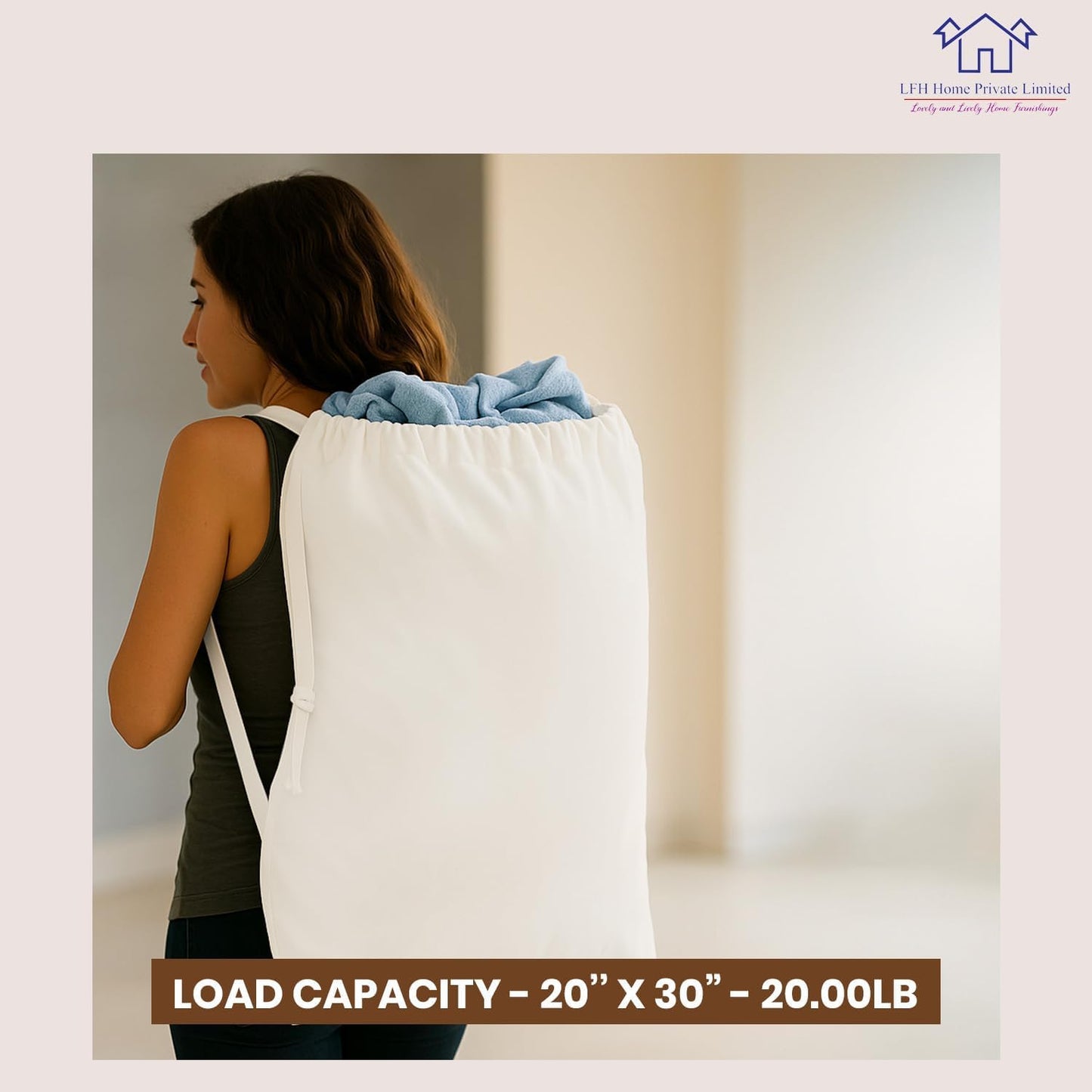 LFH Home Cotton Canvas Large Laundry Bag with Handle, Heavy Duty Drawstring Closure Washable Laundry Bags, School Travel, Home, Hotel, College Dorm, Organizer Sack, Toy Clothes 28x40 (Pack of 2)-White