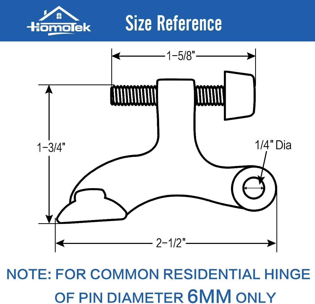 HOMOTEK 24 Pack Hinge Pin Black Door Stopper,Adjustable Deluxe Heavy Duty Door Stopper 2-1/2"x1-3/4”,with Black Rubber Bumper Tips