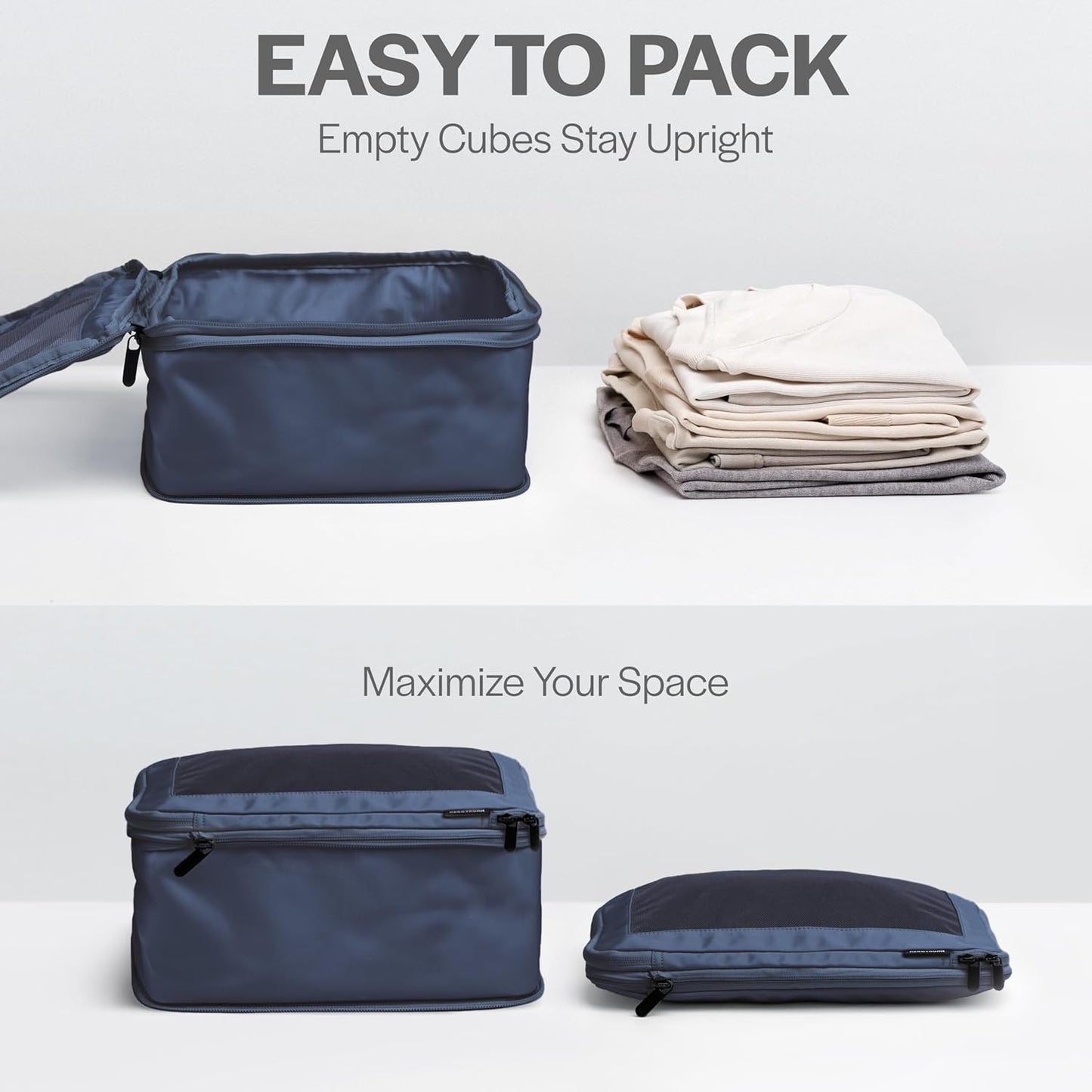 Compression Packing Cubes for Travel - Luggage Organizer Bags - Double Zipper Packing Cubes for Suitcases (2-Pack, Dark Blue)