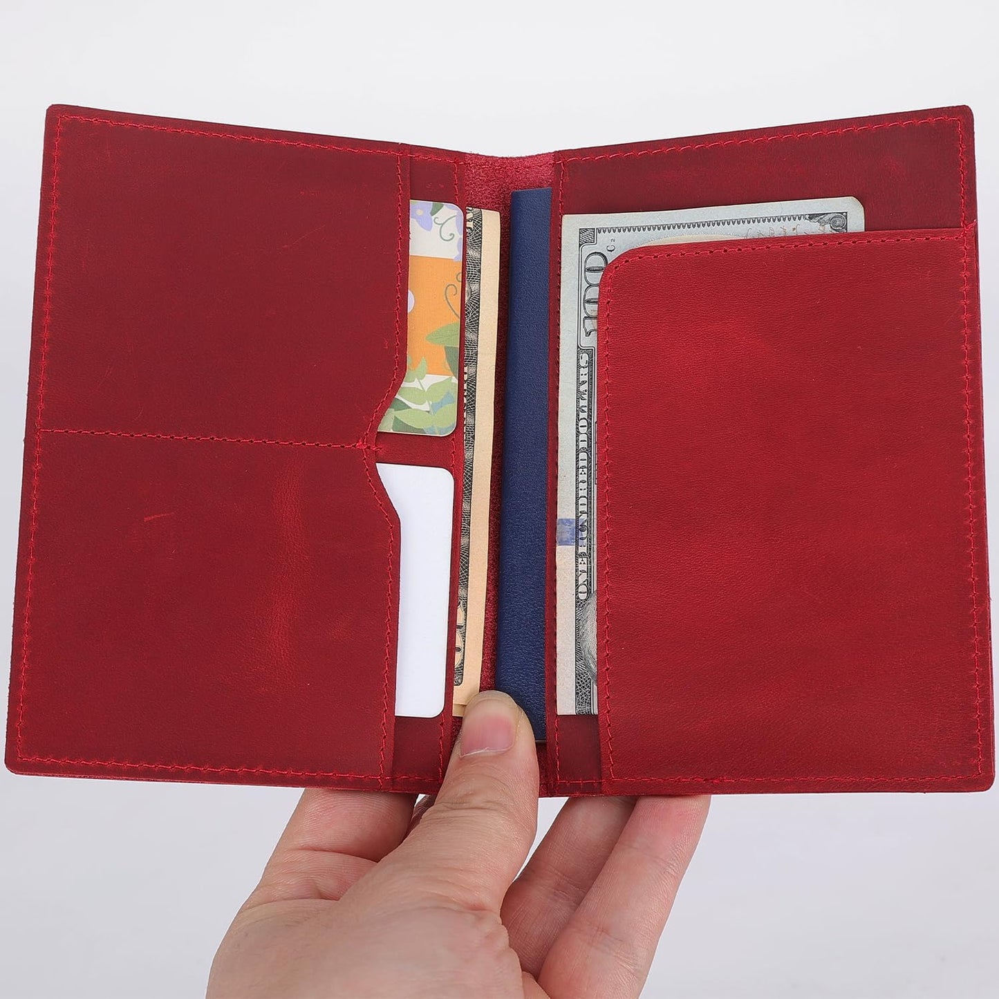 STAR VISTA Albatross Leather Travel Passport Holder, Minimalist Design, Full Grain Leather Case for Women and Men - Slim Passport Wallet, Bifold, RFID Blocking, Crimson Red