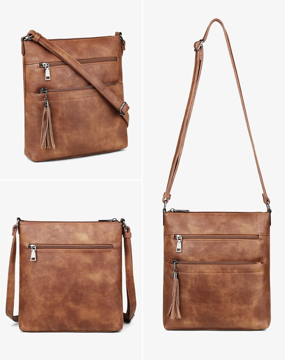 MASINTOR Crossbody Purses for Women, Multi Pocket Casual Crossbody Bag, Adjustable Strap Shoulder Bag with Tassel