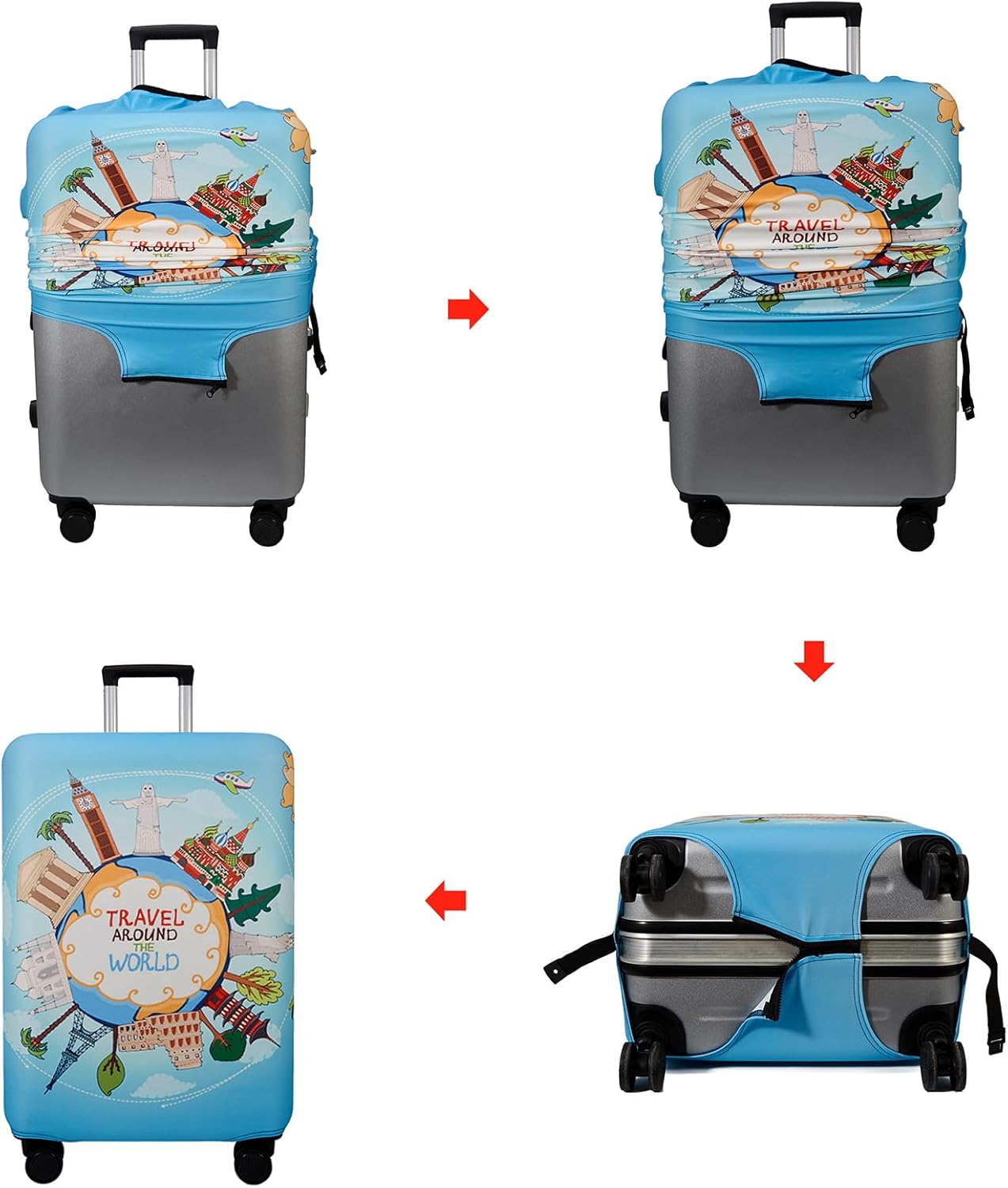 WUJIAONIAO Travel Luggage Cover Spandex Suitcase Protector Washable Baggage Covers (M (for 22-24 inch luggage), ocean)