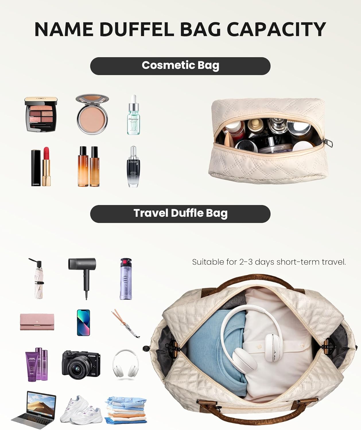 Initial Duffle Bag, Personalized Weekender Bag with Shoulder Strap, Monogram Overnight Bag for Women Wet Pocket, Letter Travel Bag with Makeup Bag Gifts for Niece (Letter R)