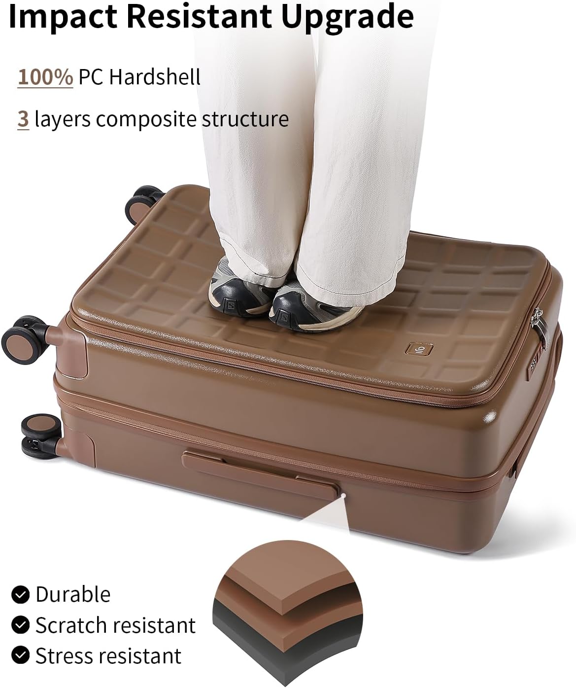 aji Expandable Top Opening Carry On Luggage Airline Approved, 20 Inch Lightweight Hardside Carry On Suitcase with Spinner Wheels, Travel Luggage with Laptop Compartment for Women Men, Chocolate Brown