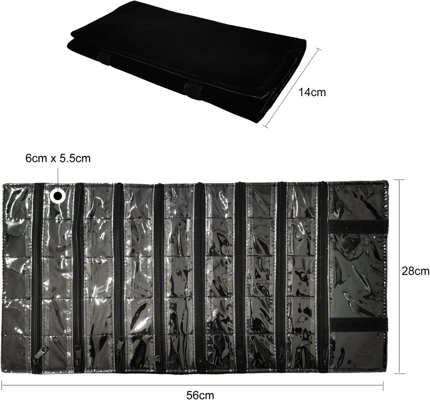 Travel Jewelry Roll Bag Portable Organizer Pouch With Grids&PVC Cover Storage Bags for Necklace, Bracelet, Bracelet,Ring, Badge, Pendant