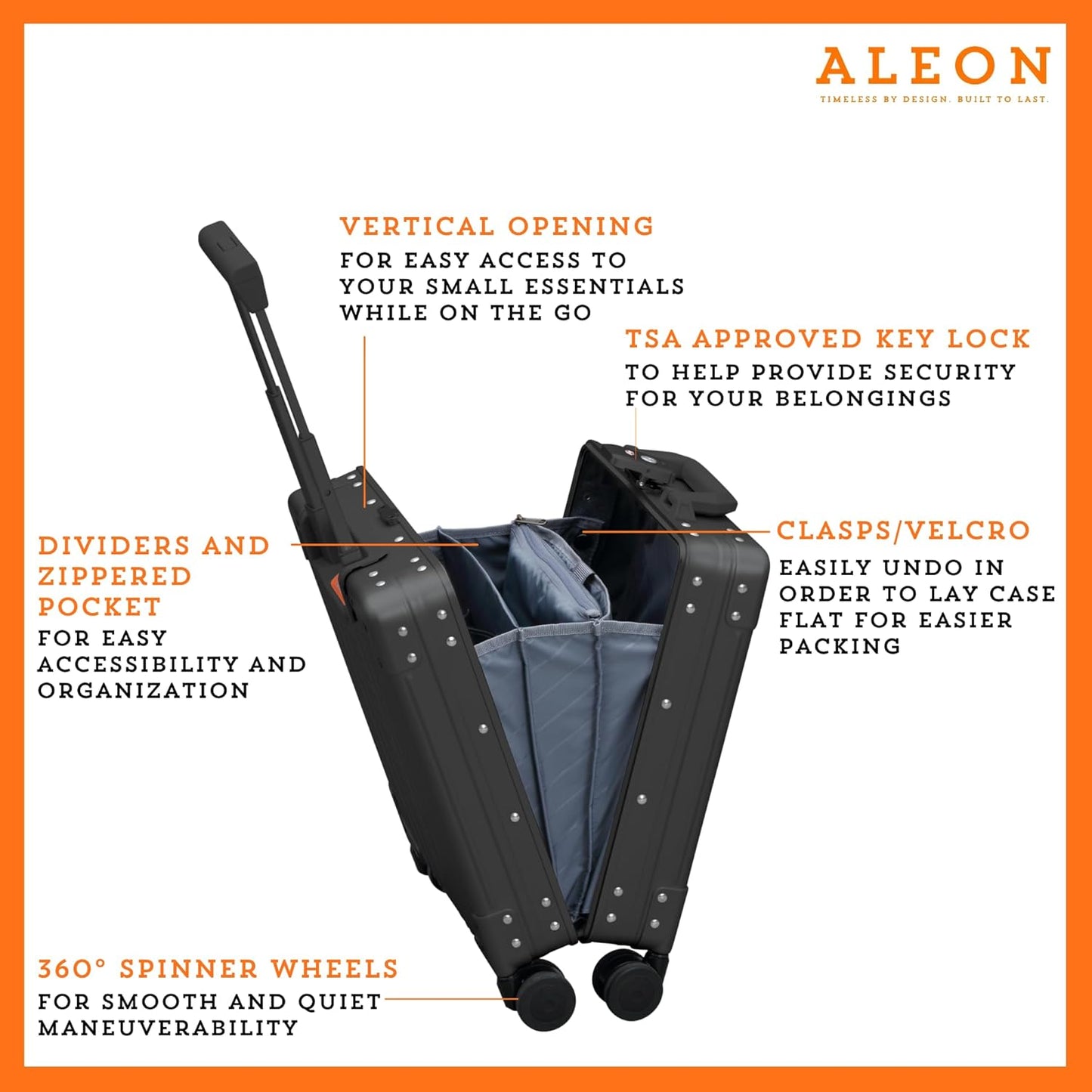 All Aluminum Lightweight 16” Premium Vertical Underseat Carry-On Luggage. Business Briefcase with Wheels - Hardshell Suitcase